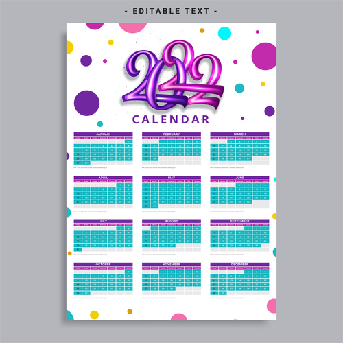Calendar 2022 week start sunday corporate design planner template vector