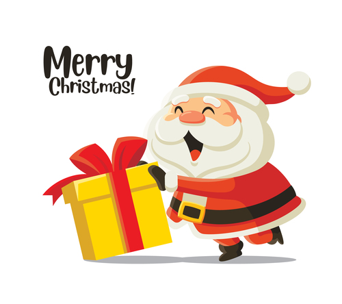 Cartoon Santa and Gift Box Vector