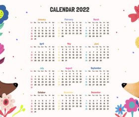 Cartoon hand drawn 2022 calendar template vector