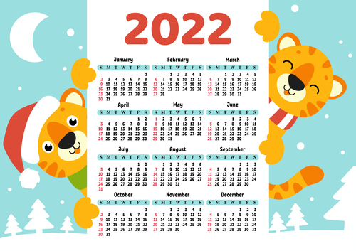 Cartoon tiger year cover calendar 2022 vector