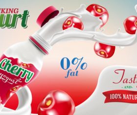 Cherry flavored yogurt advertising commercial vector