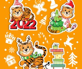 Christmas and New Year tiger sticker vector
