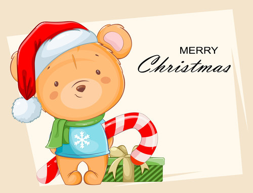 Christmas card animal and candy background vector