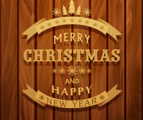Christmas elements vector on brown wooden background