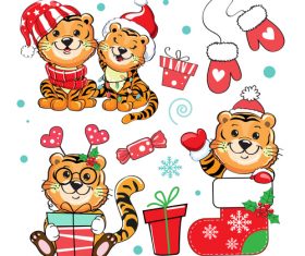 Christmas happy tiger cartoon vector