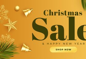 Christmas sale banner with realistic 3d elements design vector