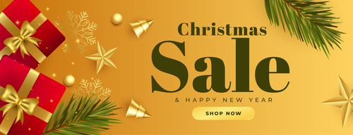 Christmas sale banner with realistic 3d elements design vector