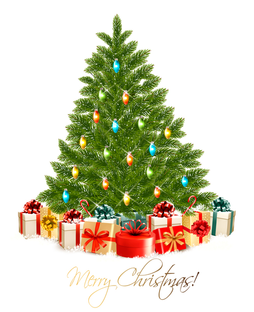 Christmas tree and gift vector