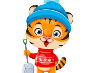 Clean up snow tiger cartoon vector