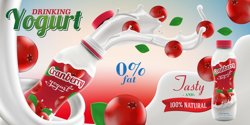 Cranberry flavored yogurt advertising commercial vector