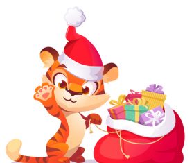 Cute cartoon tiger and gift vector