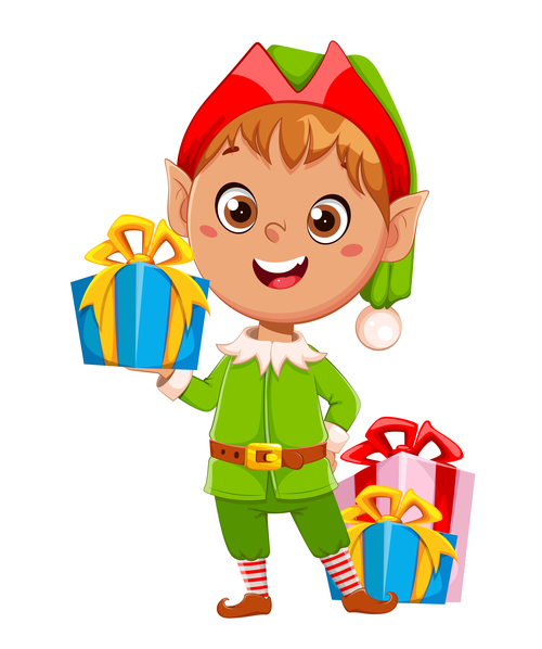 Cute elf Santa Claus assistant funny cartoon boy vector