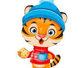 Cute tiger eating food cartoon vector