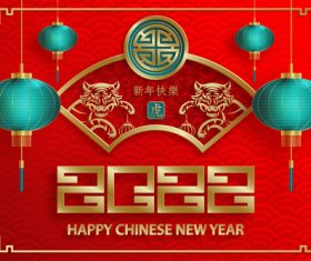 Cyan lantern and red background china new year element greeting card vector