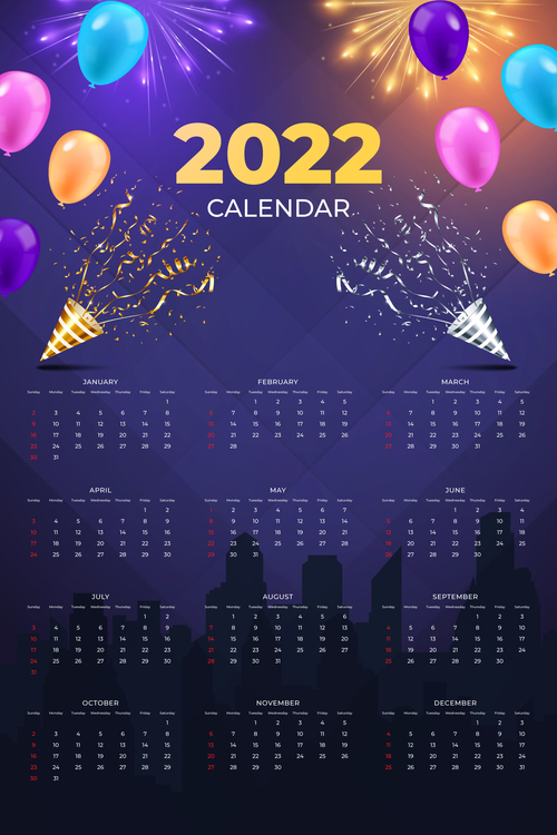 Dark blue background 2022 calendar template vector