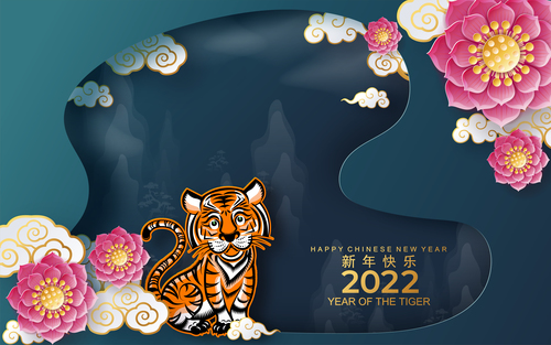 Dark geometric background 2022 year of the tiger vector
