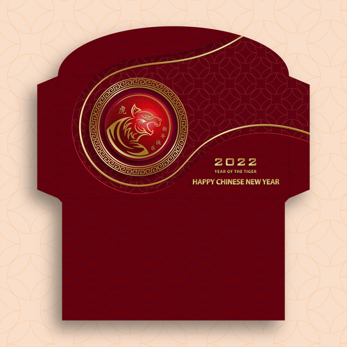 Dark red new year red envelope template vector