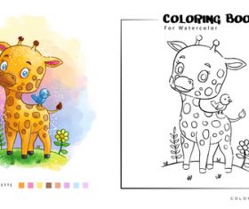 Deer watercolor coloring book illustration vector