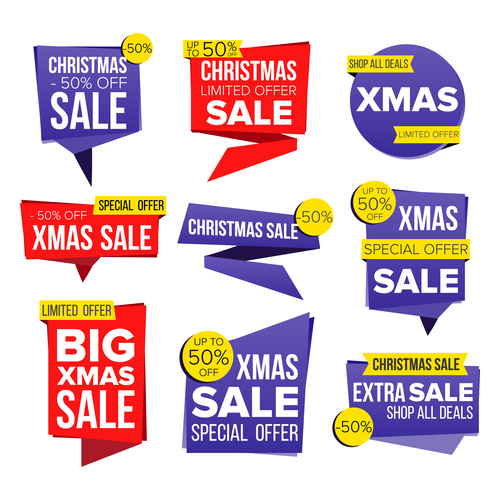 Different shapes Christmas extra sale stickers vector