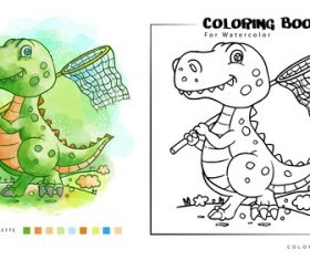Dinosaur watercolor coloring book illustration vector