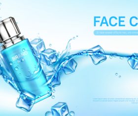Face care cosmetics bottle water with ice cubes vector