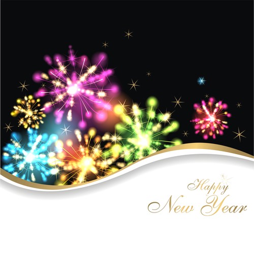 Firework background new year greeting card vector