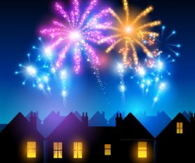 Fireworks over the city background vector