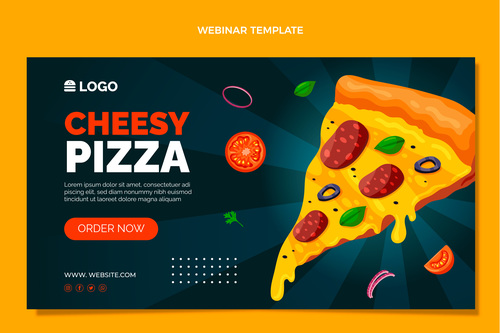 Flat design cheesy pizza webinar vector