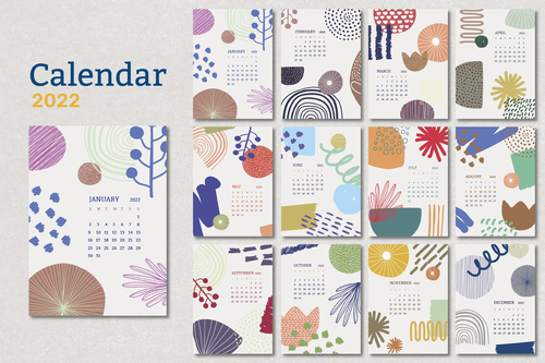 Floral 2022 monthly calendar template abstract memphis vector