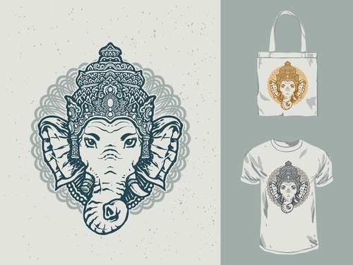 GANESH CHATURTHI t shirt and bag design with pattern vector