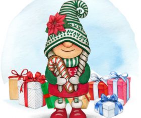 Gnome girl holding christmas candy vector illustration