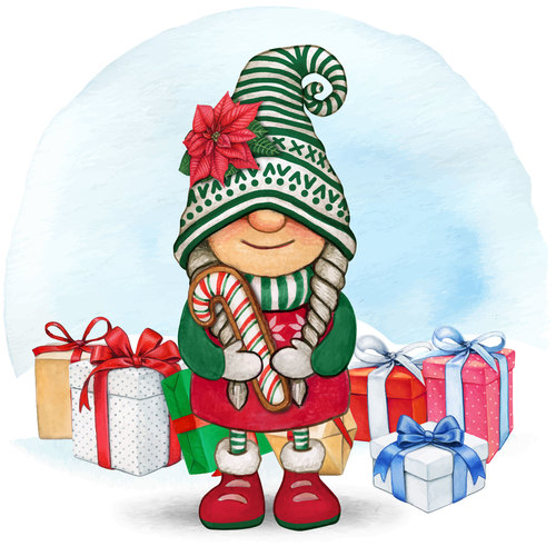 Gnome girl holding christmas candy vector illustration