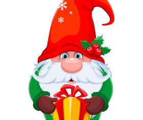 Gnome santa claus holding gift in hand vector