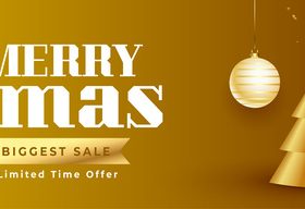 Golden 3d christmas tree with hanging balls sale banner vector