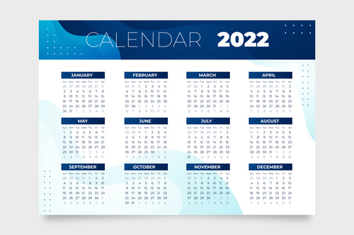 Gradient 2022 calendar template vector