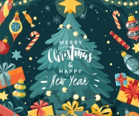Hand drawn christmas tree with gifts vector