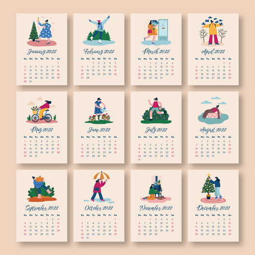 Happy life background 2022 calendar template vector