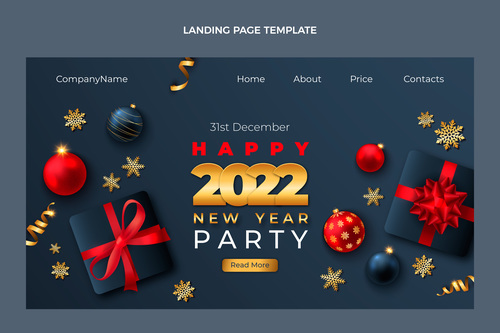 Landing page template 2022 new year vector