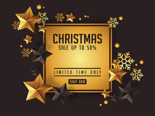 Luxury christmas greetings with golden stars vector