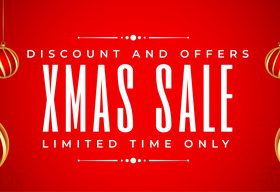 Merry christmas red sale promotional realistic banner design vector