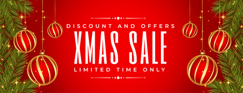 Merry christmas red sale promotional realistic banner design vector