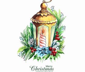 Mistletoe and Christmas lantern hand drawn vector illustration