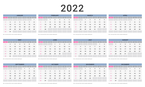 Monthly calendar template 2022 year vector