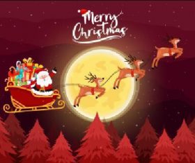 Night santa claus rides in a sleigh pulled by elk vector