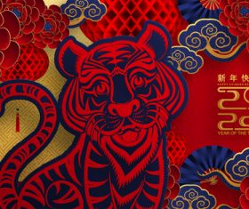 Paper cut art china new year illustration 2022 vector