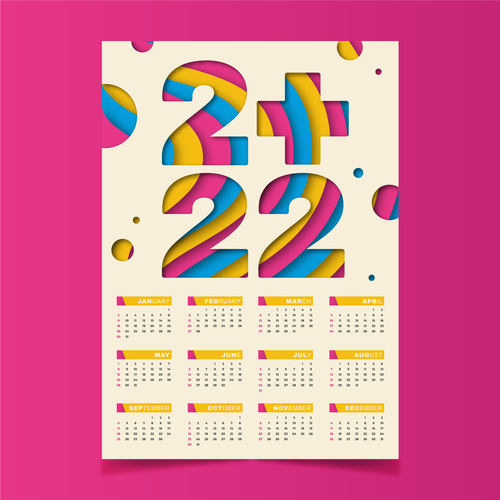 Paper style 2022 calendar template vector