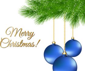 Pine branches and blue christmas balls vector