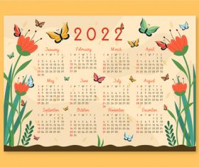 Plant and butterfly background 2022 calendar template vector