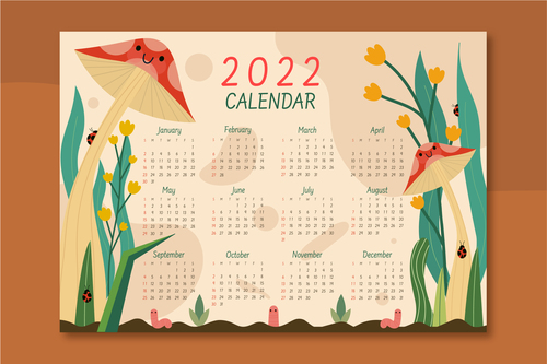 Plant cartoon background 2022 calendar template vector