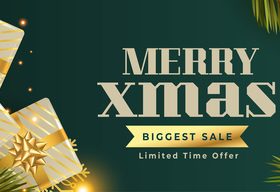 Promotional christmas sale banner with realistic 3d gift boxes vector
